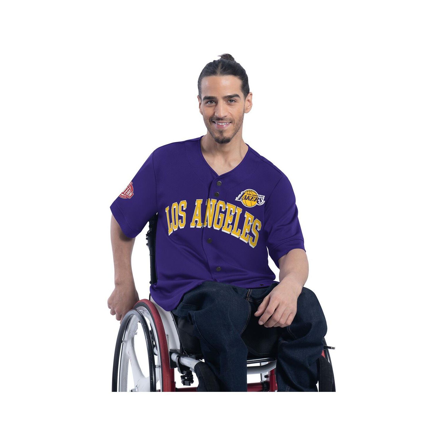 Men's Purple Los Angeles Lakers Adaptive Star Player Fashion Baseball Jersey