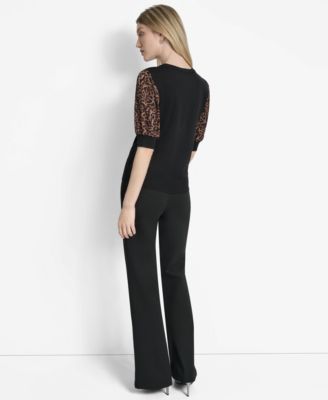 Women's Mixed-Media Printed-Sleeve Top