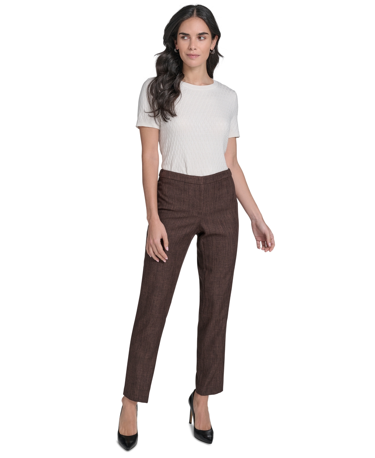 Petite Mid Rise Straight-Leg Ankle Pants - Toasted Sumac/Black