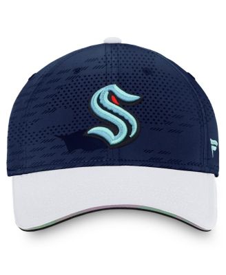 Мужская шапка Fanatics Deep Sea Blue/White Seattle Kraken Authentic Pro Locker Room Flex для раздевалки