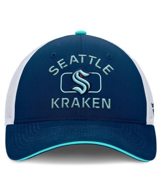 Мужская шапка дальнобойщика Fanatics темно-синего/белого цвета Seattle Kraken Authentic Pro Rink