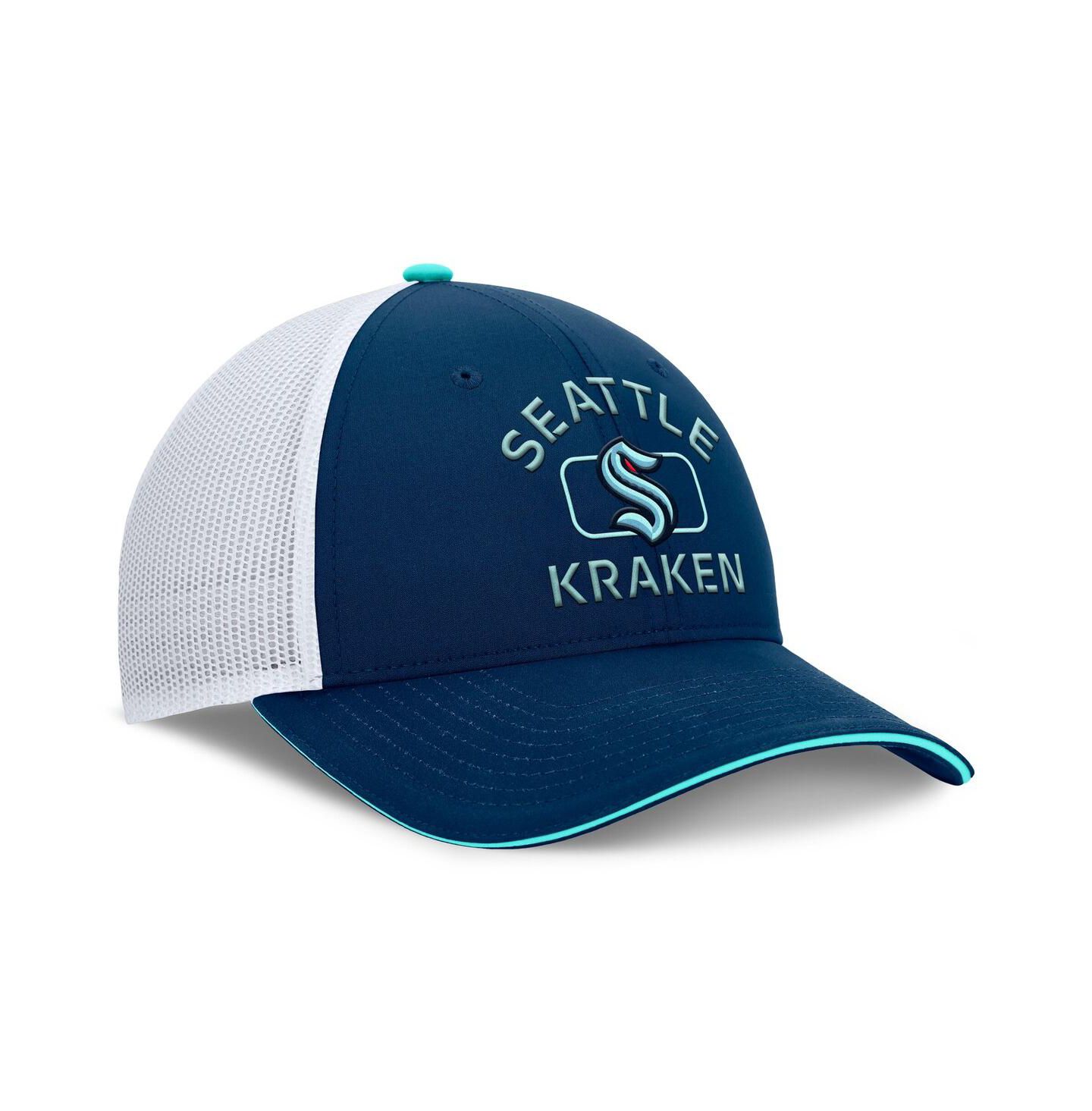 Мужская кепка Fanatics Deep Sea Blue/White Seattle Kraken Authentic Pro Rink Trucker Hat — фото 3
