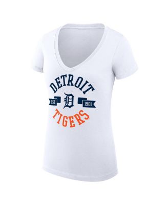 Women's White Detroit Tigers City Graphic V-Neck Fitted T-Shirt