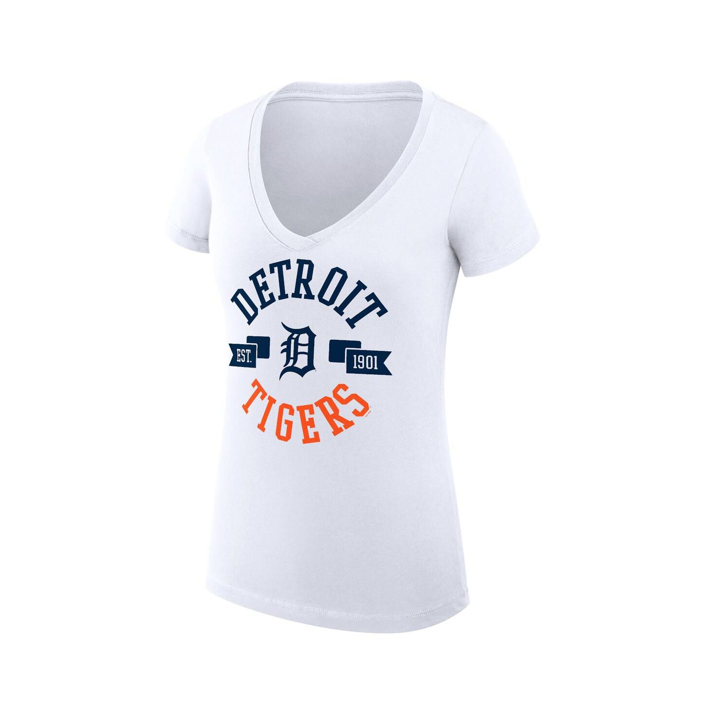 Женская футболка G-III 4Her by Carl Banks White Detroit Tigers City Graphic V-Neck Fitted — фото 2