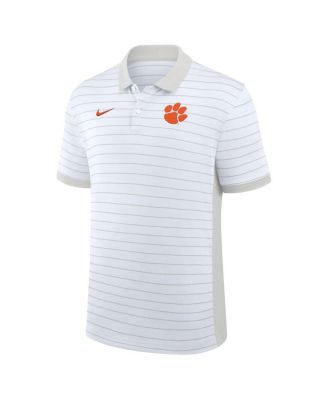 Мужская белая футболка-поло Nike Clemson Tigers 2025 Early Season Coachs Sideline Victory в полоску Performance от Nike