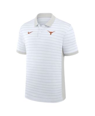 Мужская белая футболка-поло Nike Texas Longhorns 2025 Early Season Coachs Sideline Victory в полоску Performance Polo от Nike.