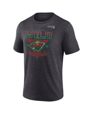 Мужская футболка Fanatics Heather Charcoal Minnesota Wild 2025 с трехслойной перекладиной в стиле плей-офф Кубка Стэнли.
