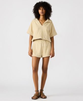 Women's Cropped Terrycloth Polo Top