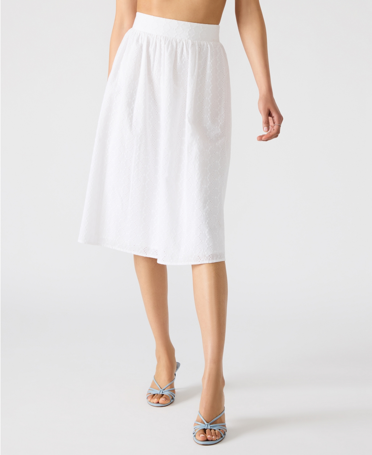 Women's Cotton Embroidered Midi Skirt - White