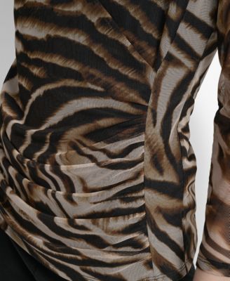 Women's 3/4-Sleeve Printed Mesh V-Neck Top 