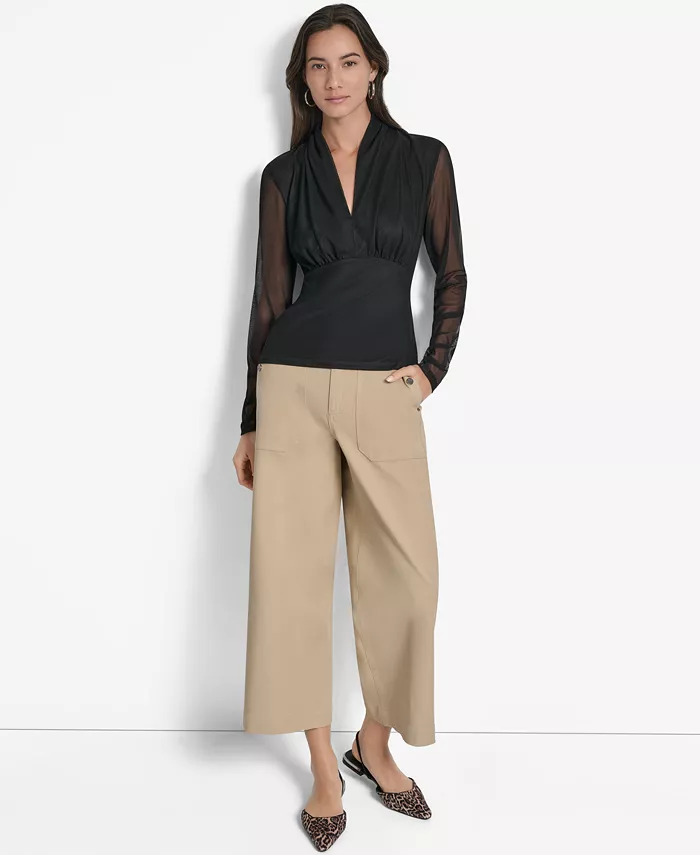 Women's Mesh V-Neck Long-Sleeve Top - thumbnail 2