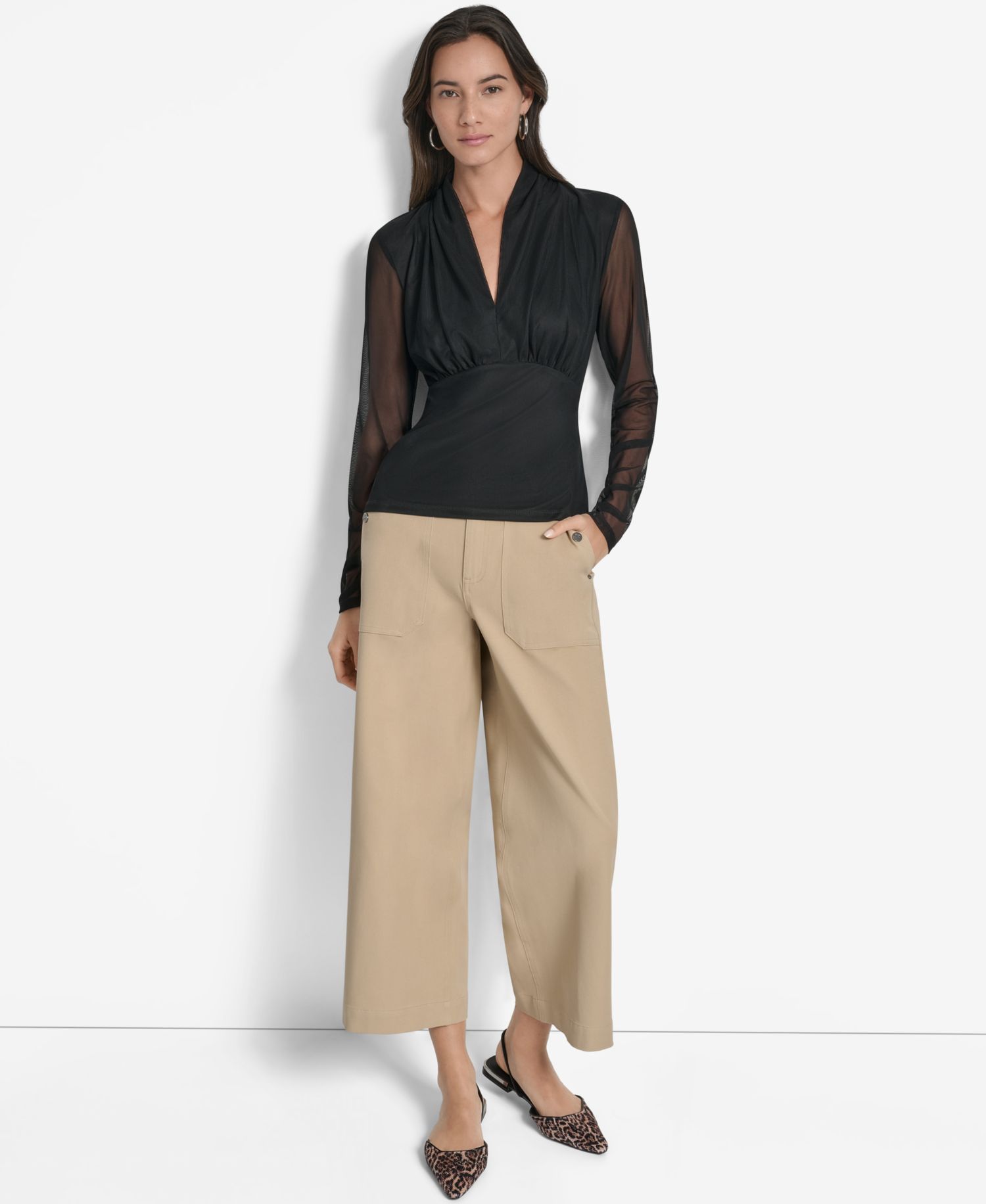 Women's Mesh V-Neck Long-Sleeve Top