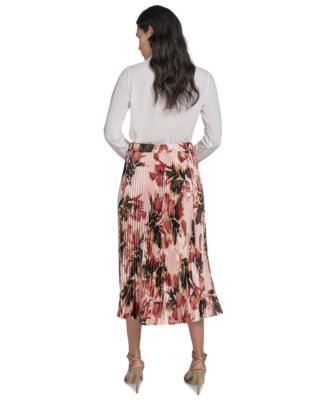 Petite Printed Pleated Midi Skirt