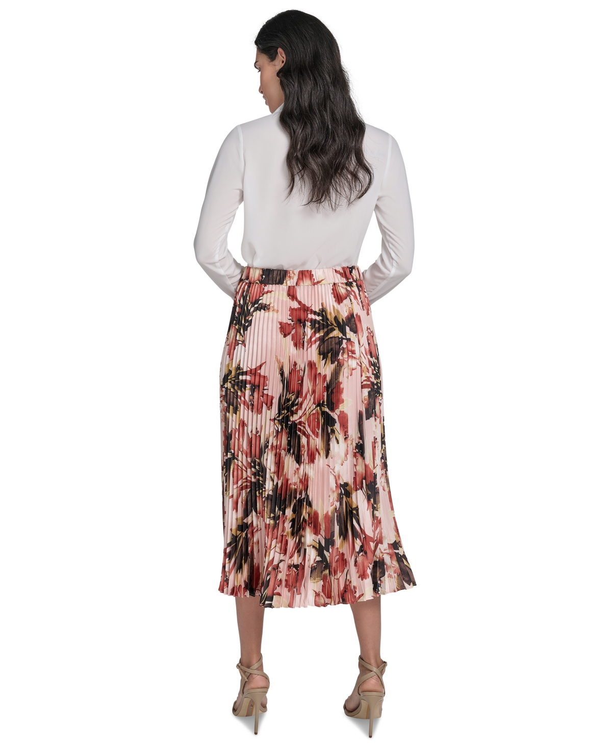 Calvin Klein Petite Printed Pleated Midi Skirt In Multi