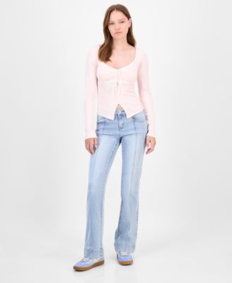 Juniors' Lace-Trim Sweetheart-Neck Knit Top