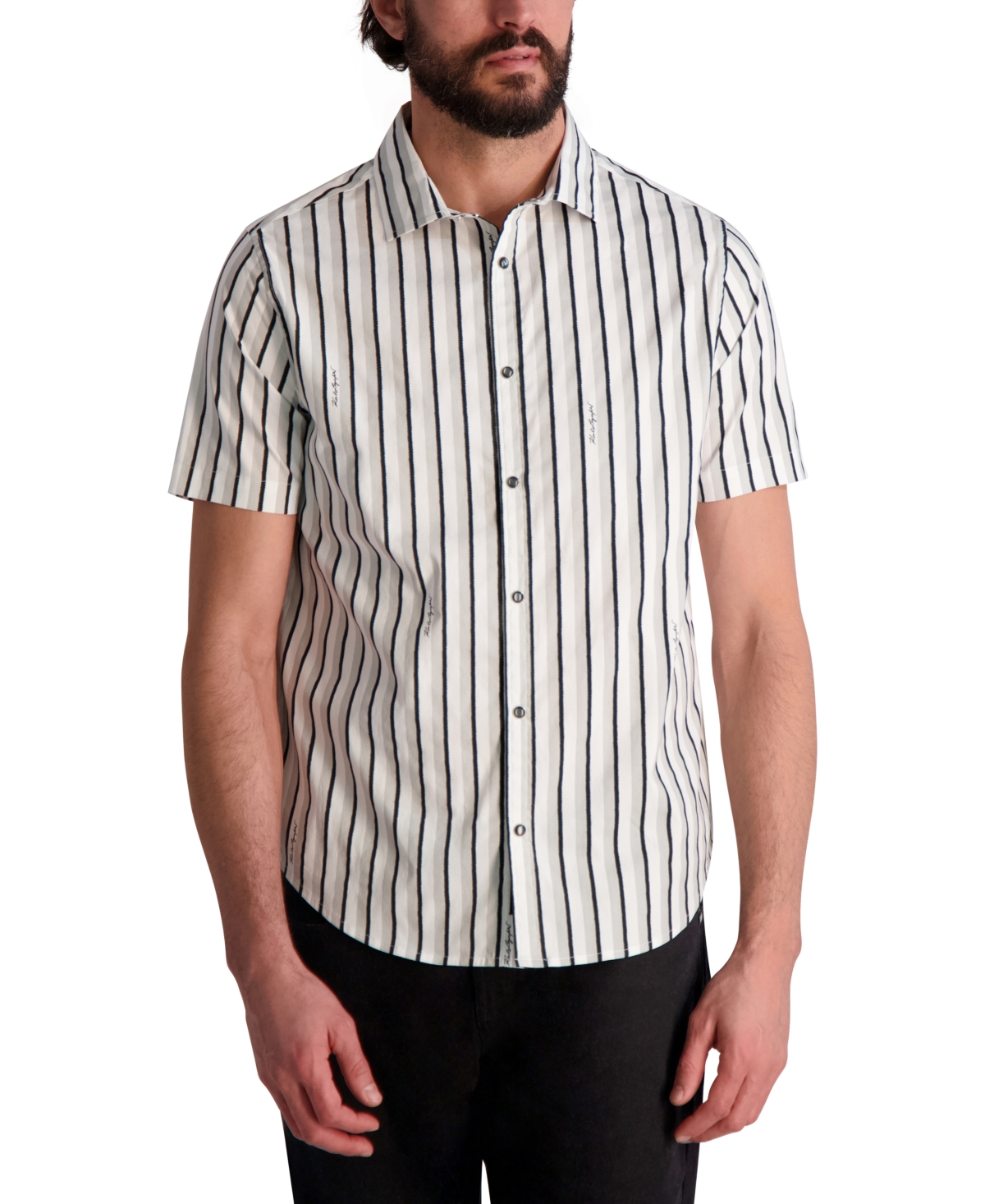 Men's Short Sleeve Striped Button-Front Shirt - Grey