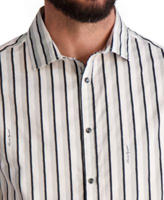 Мужская рубашка в полоску с коротким рукавом и пуговицами спереди от КАРЛА ЛАГЕРФЕЛЬДА в ПАРИЖЕ