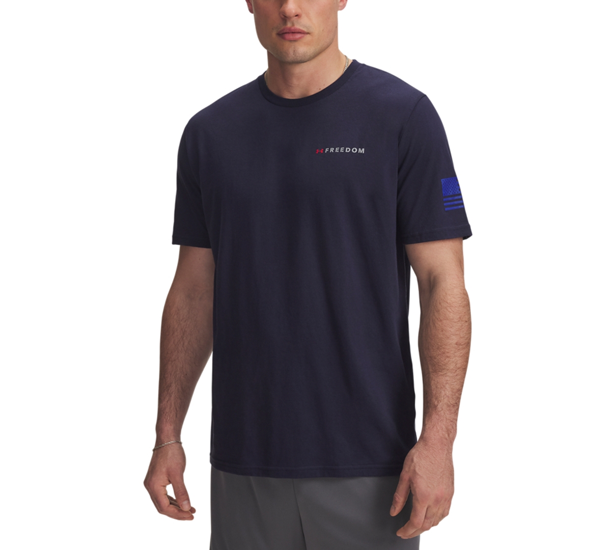 Men's Short Sleeve Freedom Banner Graphic T-Shirt - Blue Smoke / / Downpour Gray