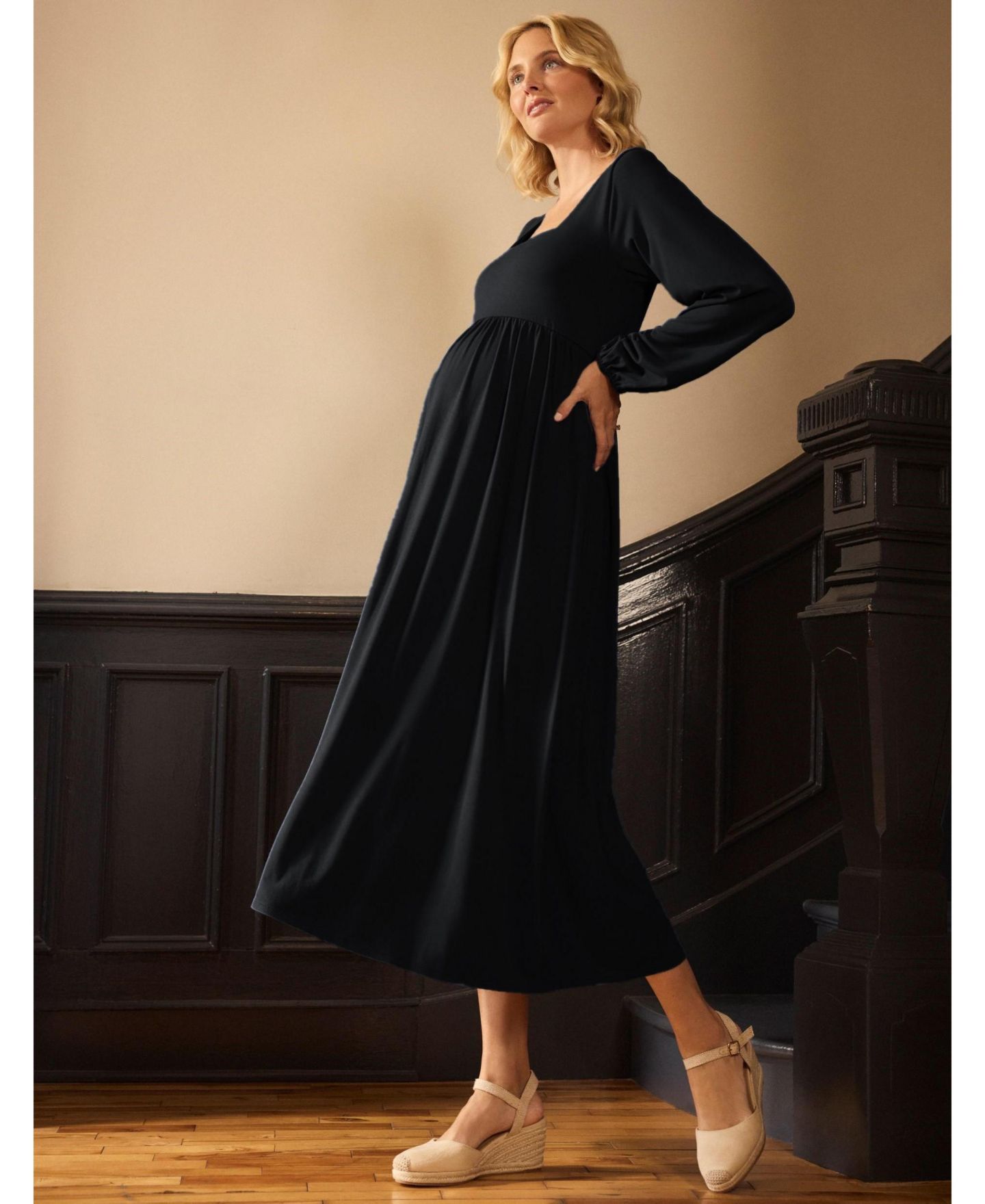 Женское платье Motherhood Maternity Long Sleeve Empire Waist Maxi Dress - Motherhood, цвет: Чёрный — фото 3