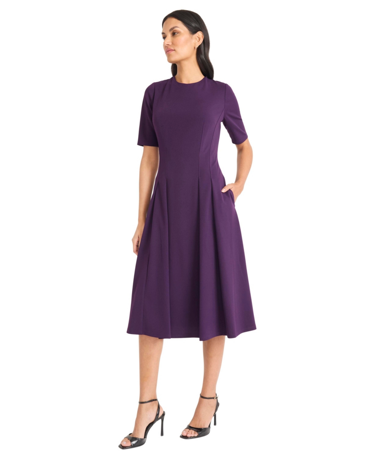 Women's Short-Sleeve Midi Dress - Plum