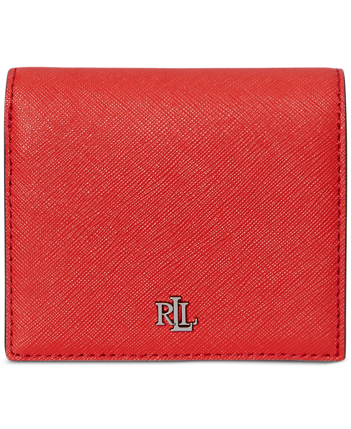 Crosshatch Leather Compact Wallet - Bright Vermillion