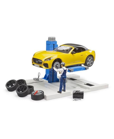 Детская игрушка Bruder 1/16 bworld Height-Adjustable Lifting Platform Car Service Center and Roadster
