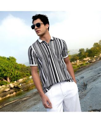 Мужская кремово-белая и темно-черная трикотажная футболка-поло с несколькими дорожками