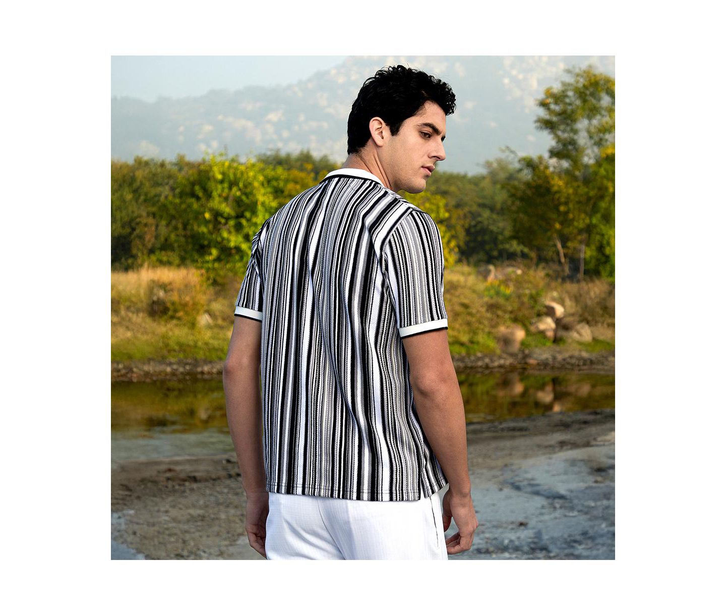 Мужская футболка Cahoot Campus Sutra Cream White and Midnight Black Multitrack Knit Polo, цвет: Чёрный — фото 5