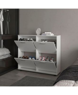 Nutrioso Tilt-Out Shoe Storage Cabinet with Multiple Compartments and Modern Desig, White