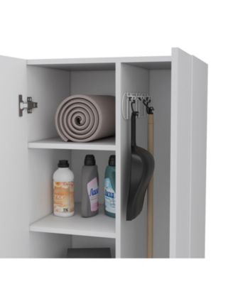 Bacoa Cleaning Cabinet, Five Shelves and Broom Hangers, Light Gray / White