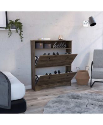 Wayne Shoe Rack 46" H, One Open Storage Shelf, Two Internal Storage Drawers, Two Doors