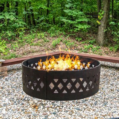 Outdoor Heavy-Duty Steel Portable Large Round Crossweave Cut Out Fire Pit Ring - 36" - Black
