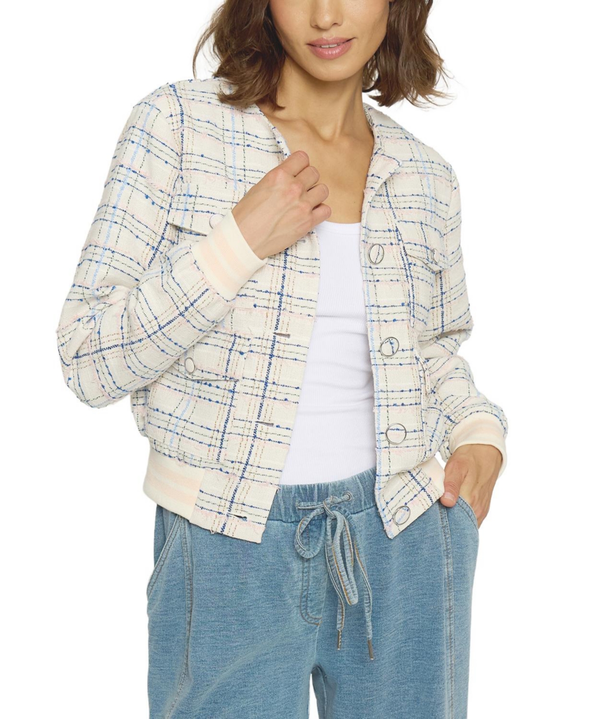 Women's Cargo Tweed Bomber Jacket - Ivory multi