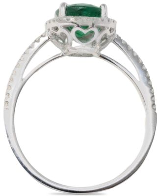 Emerald (1-5/8 ct. t.w.) & Diamond (1/5 ct. t.w.) Halo Ring in 14k White Gold