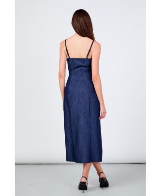 Women's High Neck Denim Midi Dress