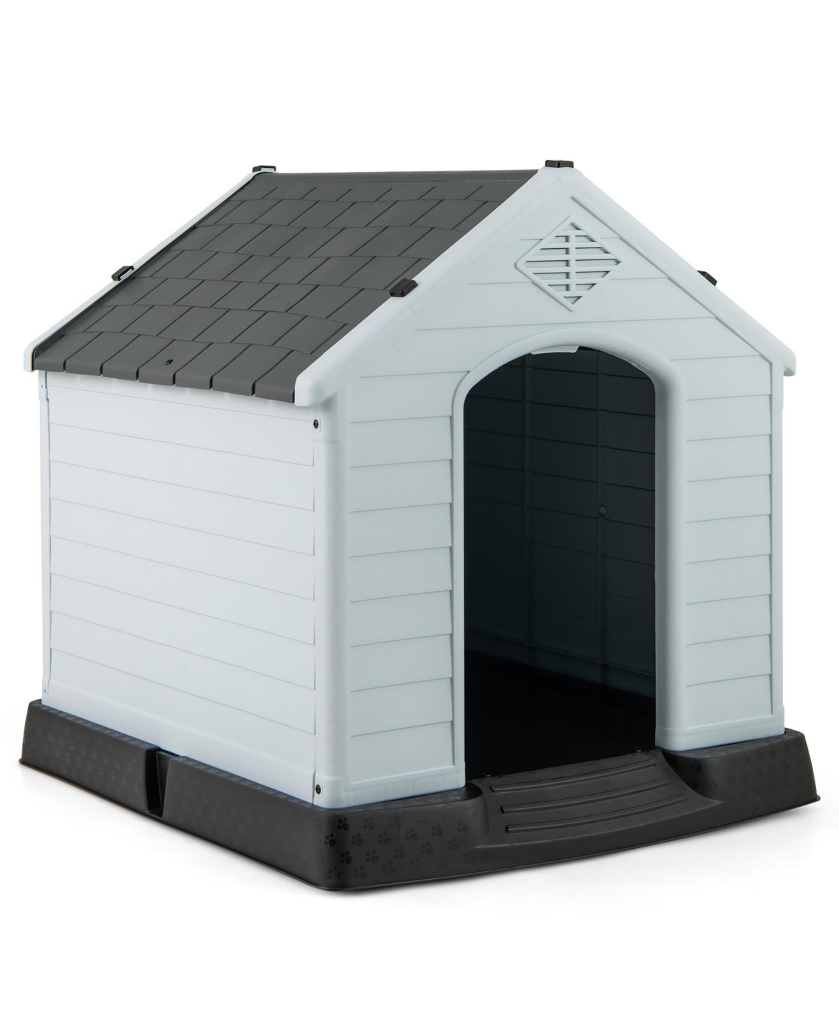 Dog House for Small Dogs Waterproof Plastic with Elevated Floor - Grey, White