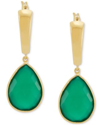 Lab-Created Pink Sapphire Dangle Hoop Earrings (22-3/4 ct. t.w.) in 24k Gold-Plated Sterling Silver (Also Available in Green Onyx & Onyx)