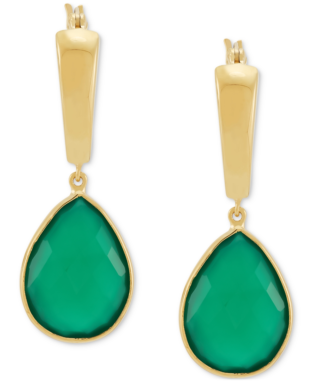 Macy's Lab-created Pink Sapphire Dangle Hoop Earrings (22-3/4 Ct. T.w.) In 24k Gold-plated Sterling Silver  In Green