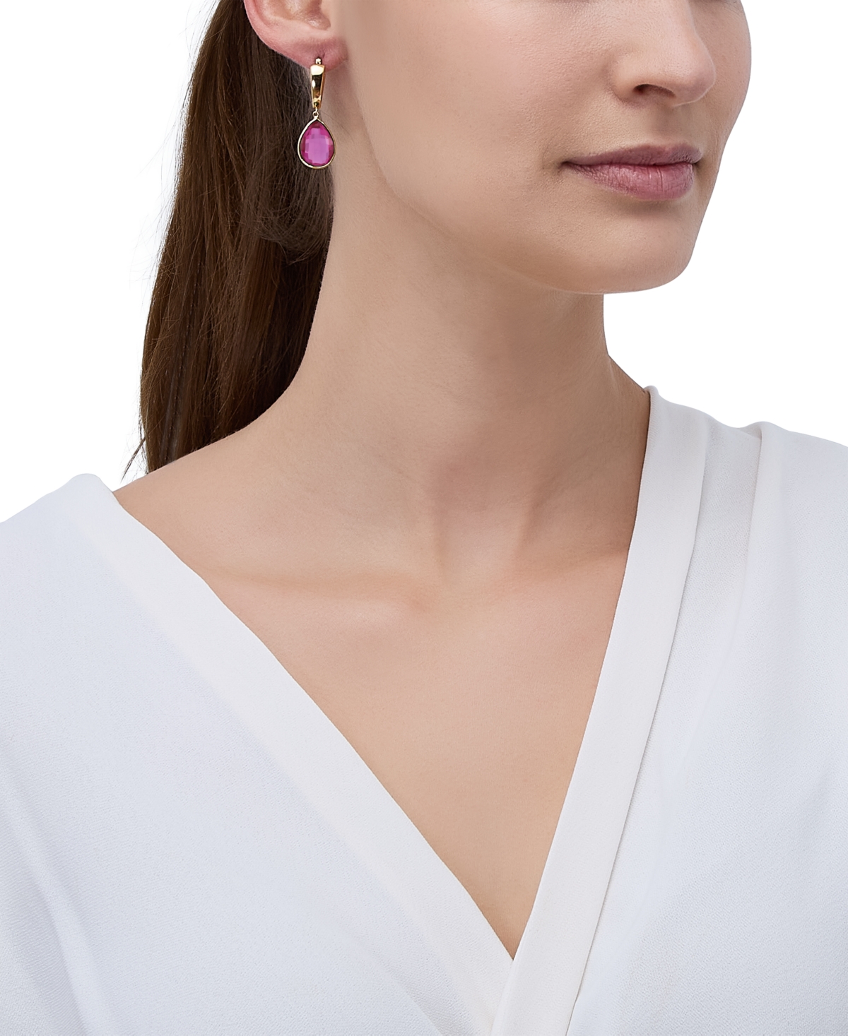 Macy's Lab-created Pink Sapphire Dangle Hoop Earrings (22-3/4 Ct. T.w.) In 24k Gold-plated Sterling Silver  In Pink