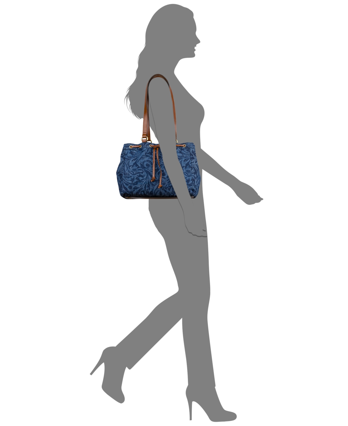 Patricia Nash Mouliana Small Denim Drawstring Satchel In Blue