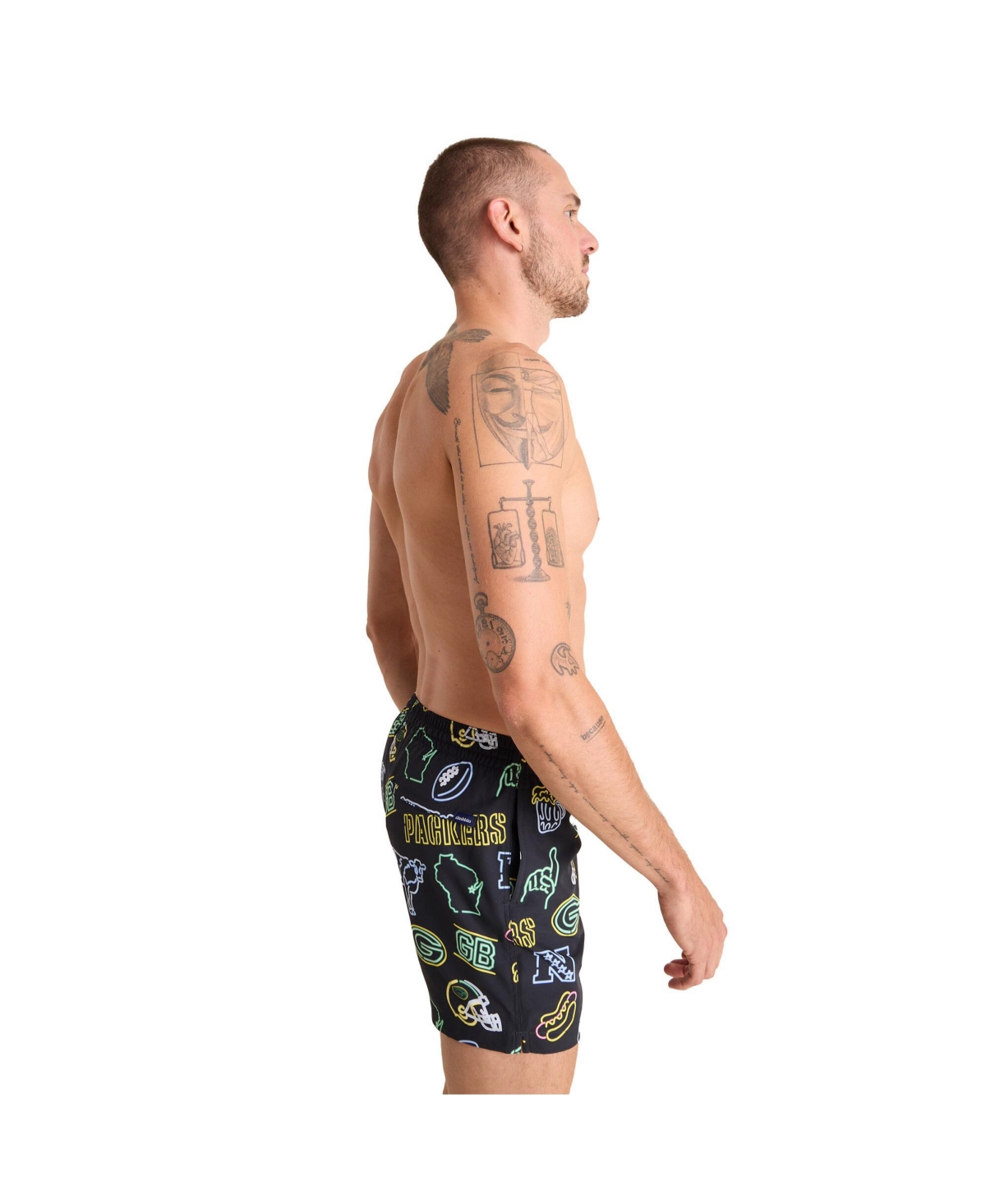 Chubbies Men's 5.5" Black Green Bay Packers The Neon Lined Classic Swim Trunks In Black