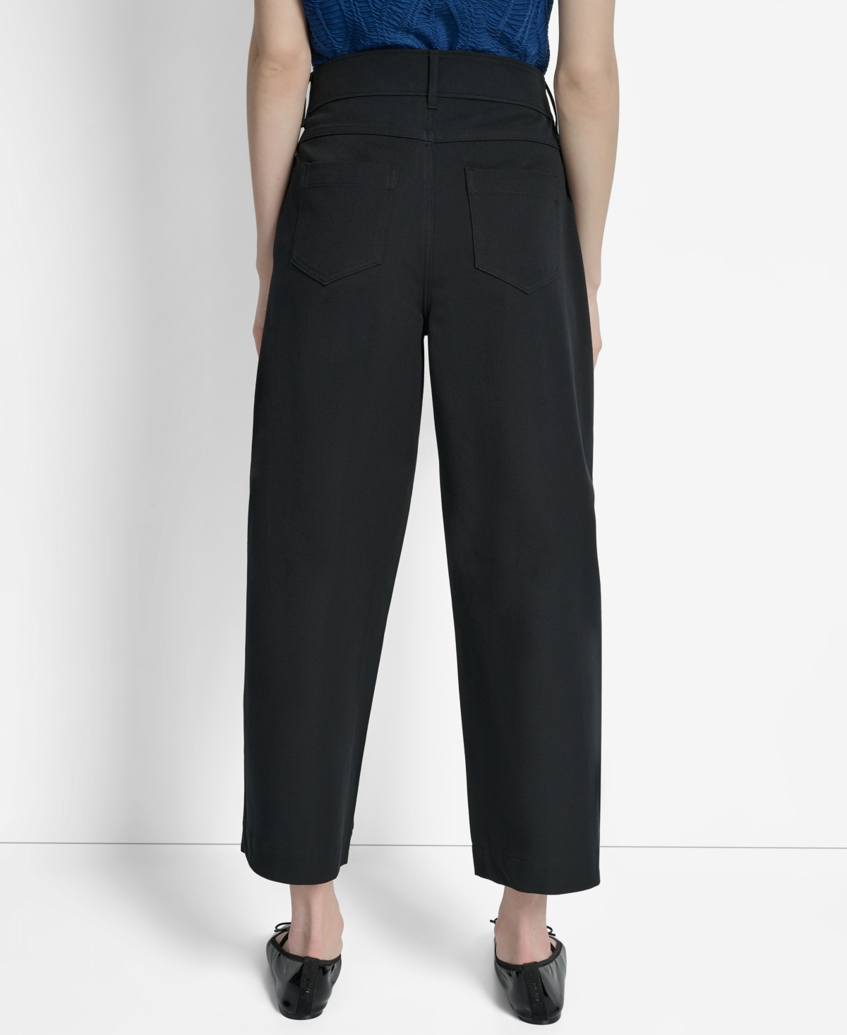 Dkny Button Pocket Crop Wide Leg Pants In Black