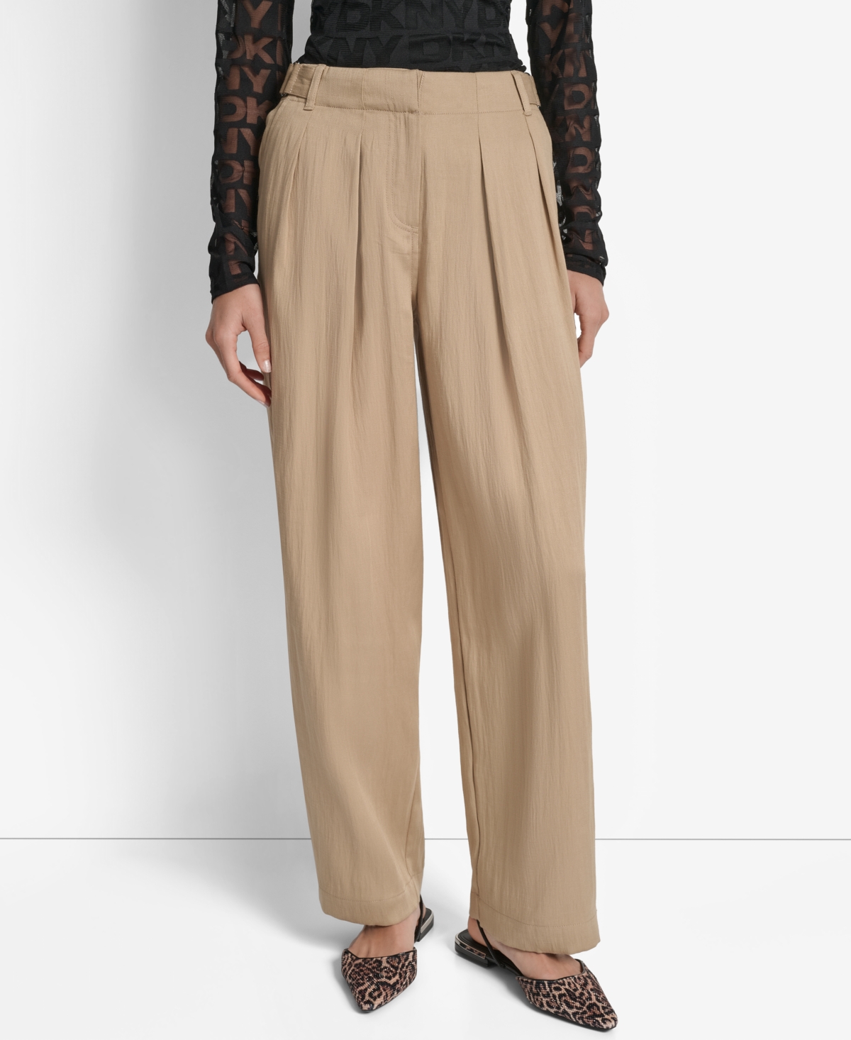 Dkny Weathered Twill Pleated Pants In Brown