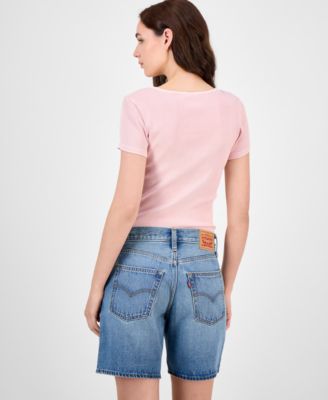 Premium Women's Cotton Rib-Knit Square-Neck Tee