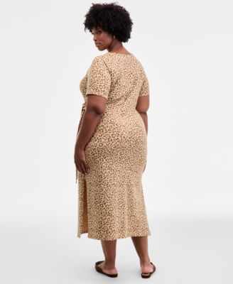 Trendy Plus Leopard-Print Tie-Waist Midi Dress, Macy's Exclusive
