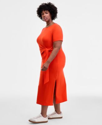 Trendy Plus Size Side-Tie Knit Midi Dress, Created for Macy's
