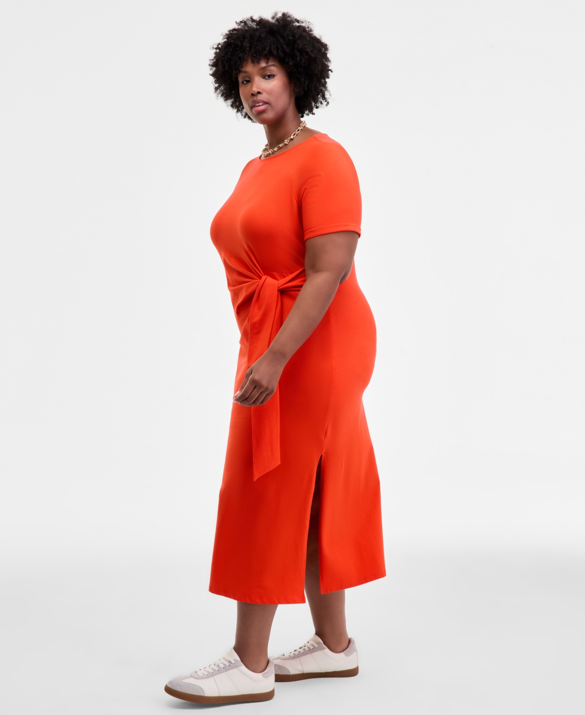 On 34th Trendy Plus Size Side-tie Knit Midi Dress, Created For Macy's In Orange