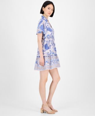 Women's Printed Short-Sleeve Shift Dress
