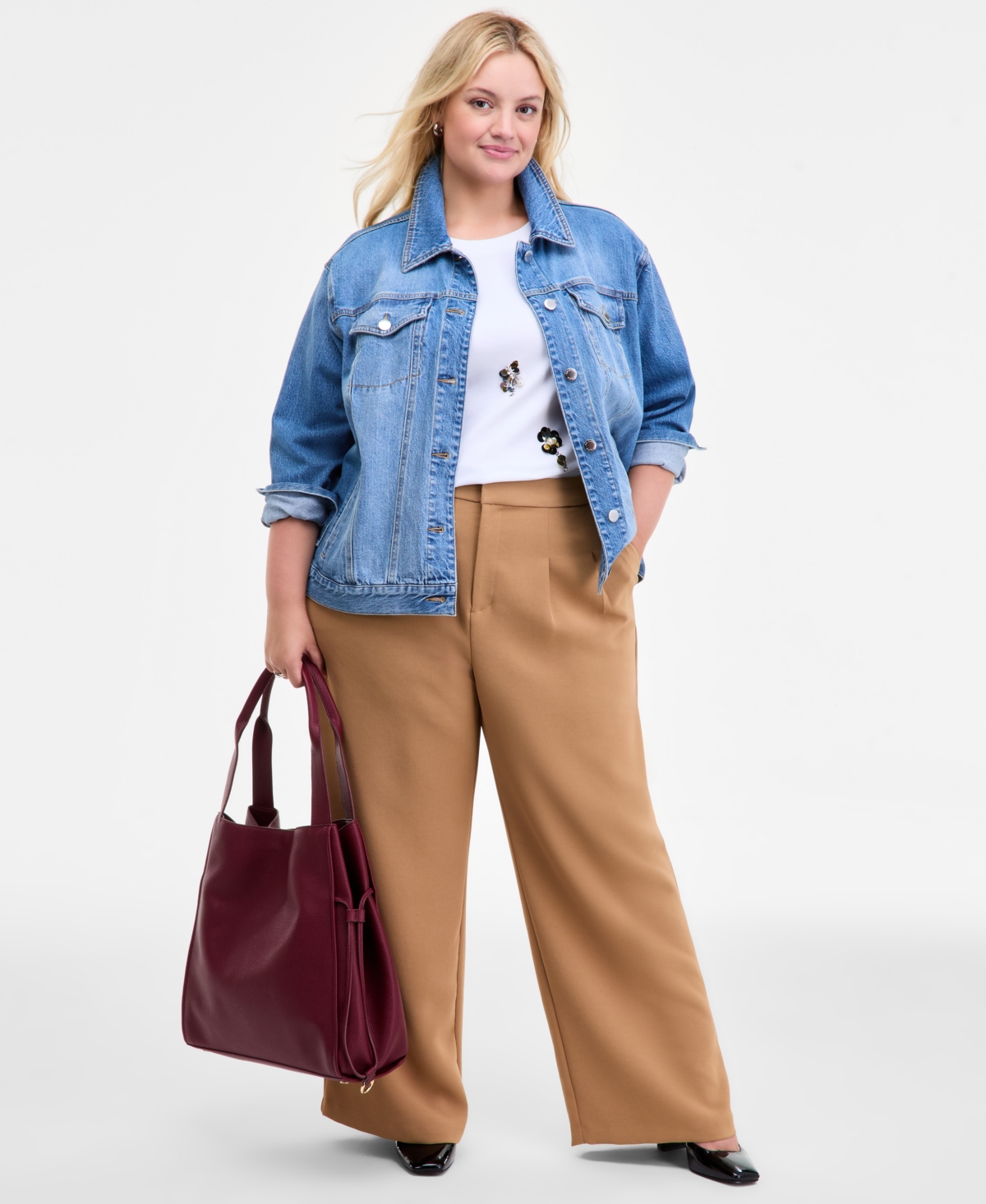 On 34th Trendy Plus Denim Trucker Jacket, Macy's Exclusive