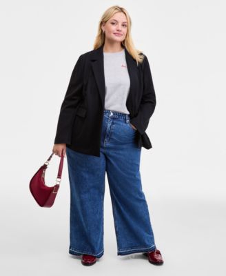 Trendy Plus Size Longline Pont&eacute;-Knit Blazer, Created for Macy's